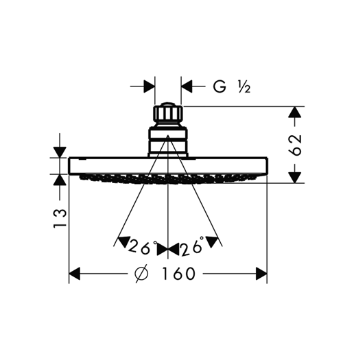 Hansgrohe Tellerkopfbrause Croma 160 ohne Arm - technische Zeichnung