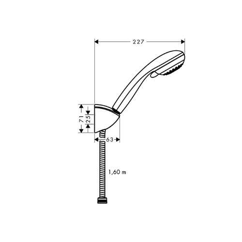 Hansgrohe Brausenset Crometta 85 Multi/Porter Brausenschlauch 1600 mm - technische Zeichnung
