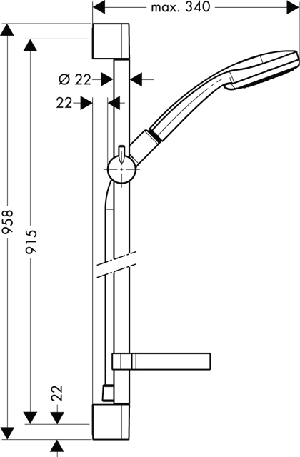 Hansgrohe Brausenset Croma 100 Multi/Unica'C 900 mm Seifenschale - technische Zeichnung