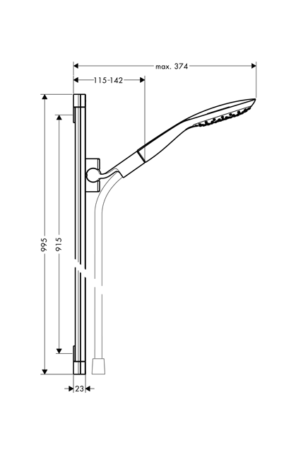 Hansgrohe Brausenset PuraVida 900 mm - technische Zeichnung